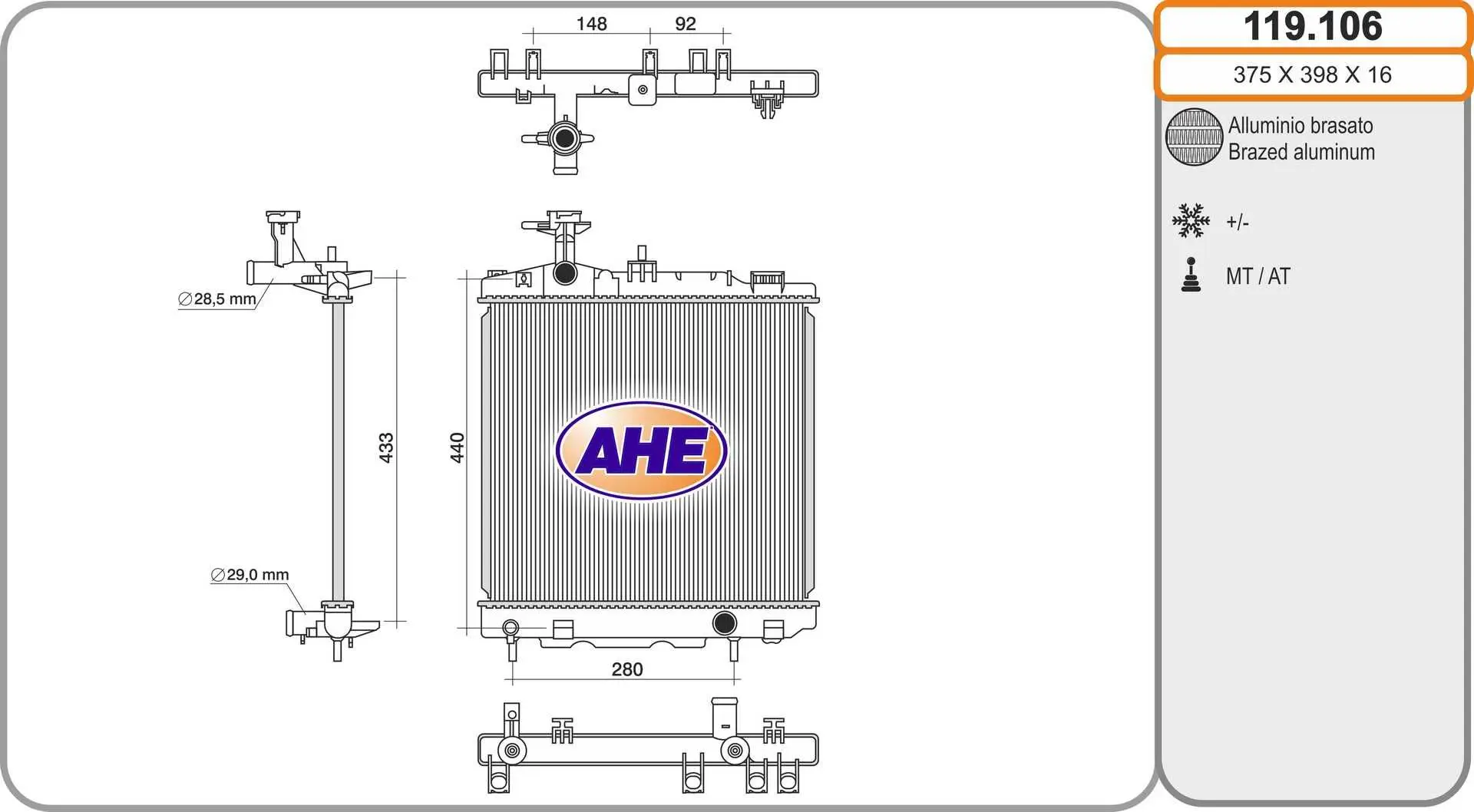 Radiateur, refroidissement du moteur AHE 119.106